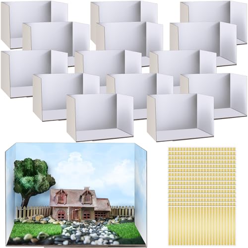 Sherr 5 Pcs Diorama Kit Diorama Box Cardboard Diorama Project with Double Sided Tapes for Display DIY Dollhouse Birthdays, White, 11.8 x 8.7 x 8.3 Inch