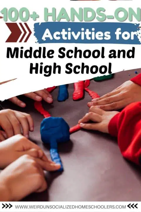 Hands-on learning activities aren't just for kids. These 100 hands-on activities for middle school and high school students will keep older students actively learning and engaged in their education. There are activities for math, science, history, geography, and electives! #homeschool #homeschooling #highschool #middleschool