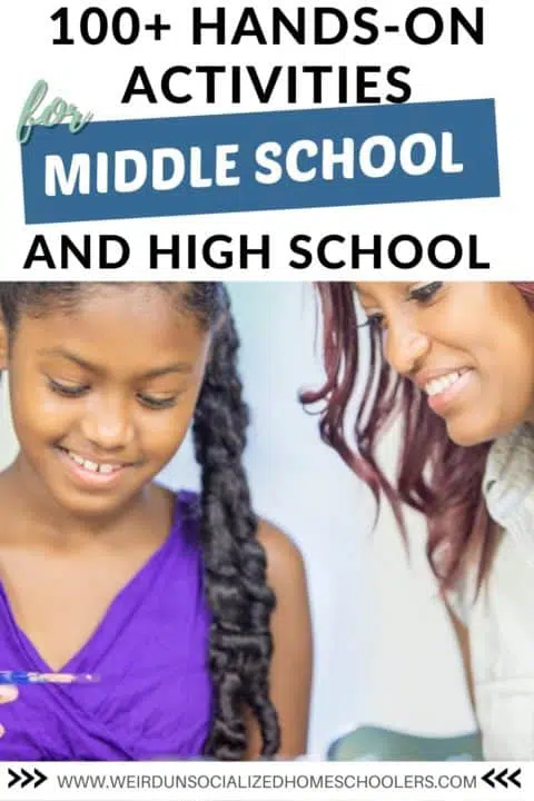 Hands-on learning activities aren't just for kids. These 100 hands-on activities for middle school and high school students will keep older students actively learning and engaged in their education. There are activities for math, science, history, geography, and electives! #homeschool #homeschooling #highschool #middleschool